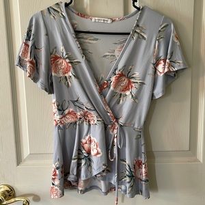 Caution To The Wind Blue Peplum Style Floral Top